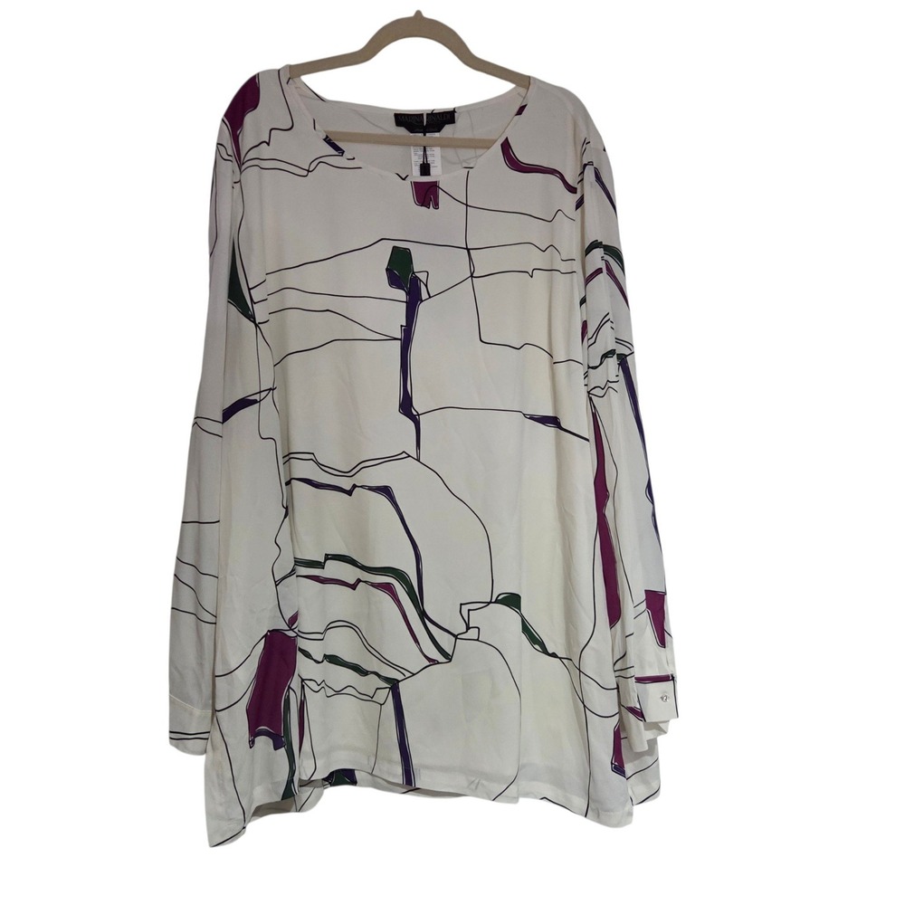 Marina Rinaldi Fatalita Blouse Womens 20W White Abstract NWT Viscose Italian